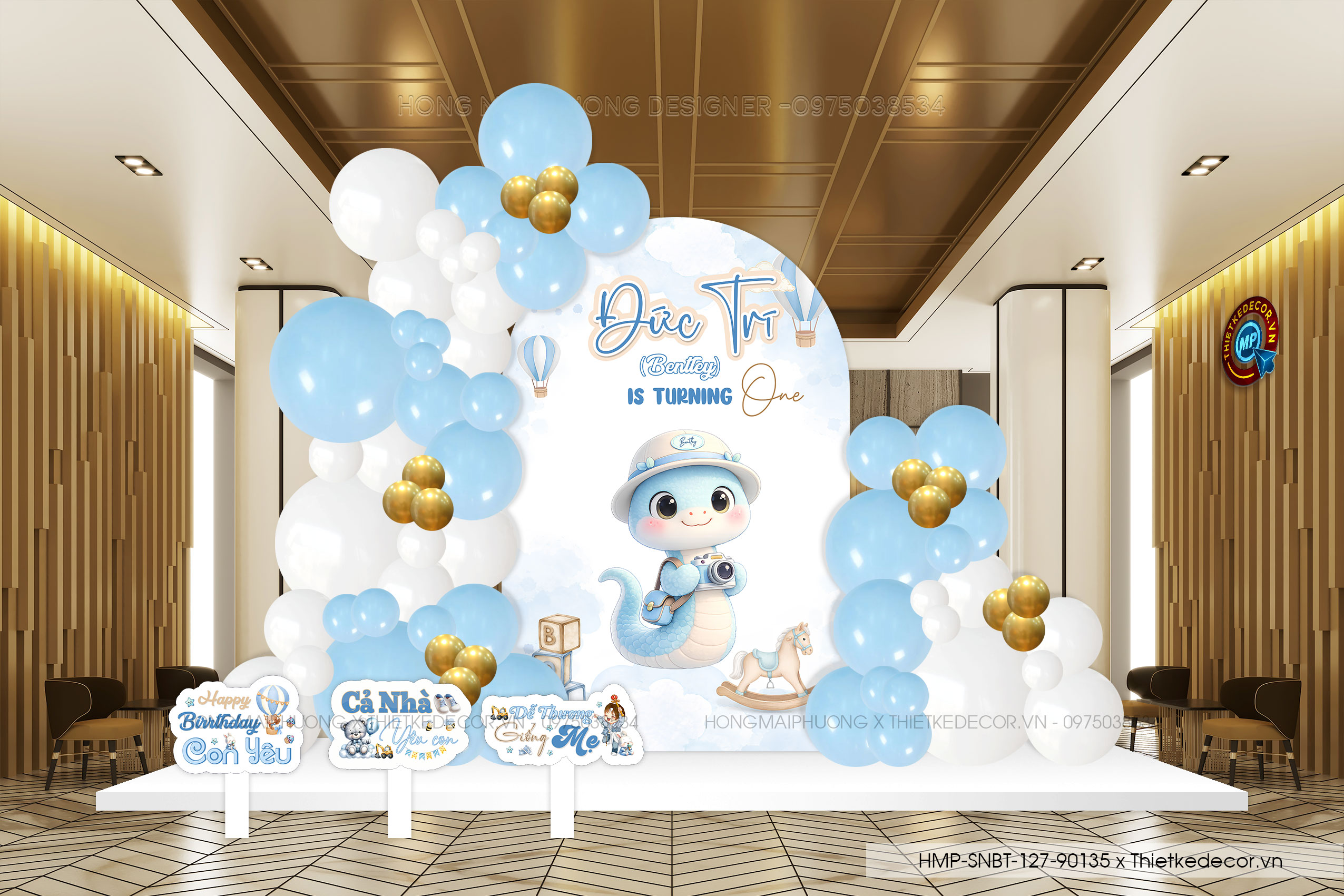 File thiết kế decor trang trí tiệc sinh nhật bé trai TUỔI RẮN mix bong bóng cute dễ thương đáng yêu tone XANH